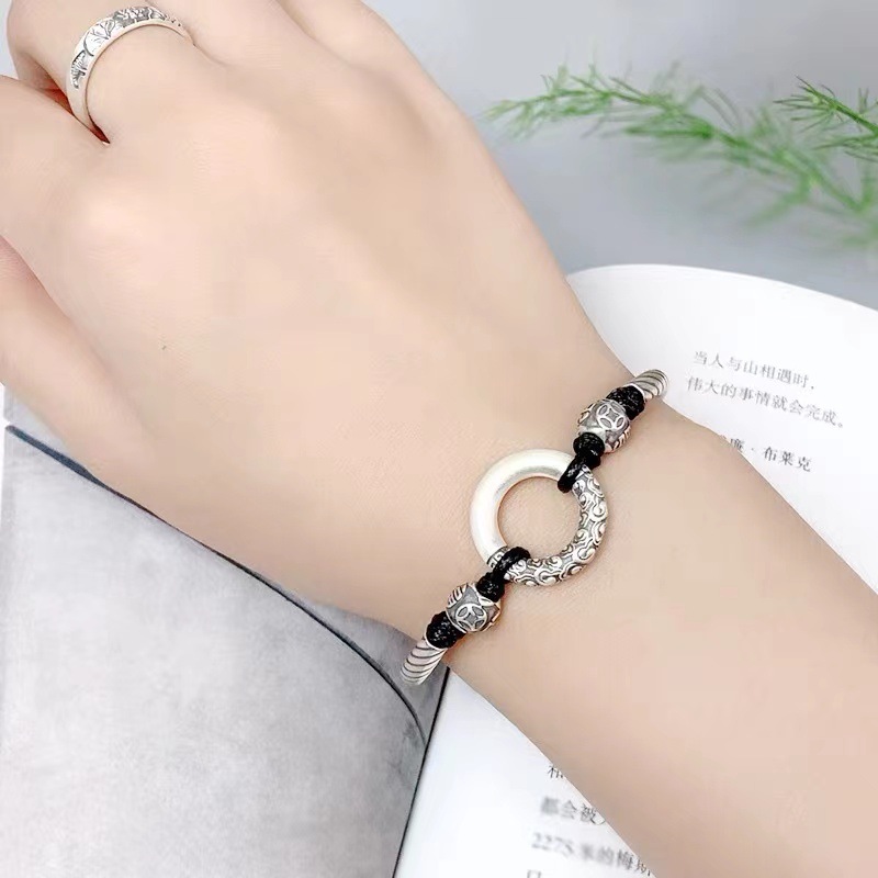 Vintage Peace Buckle Bracelet, Boys Braided Hand Rope Couple Bracelet-Birthstone Jewelry