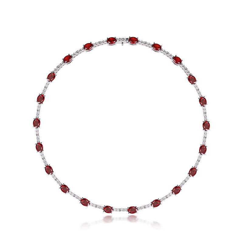 July Birthstone Bar Necklace – S925 Silver Oval Pendant with Orange CZ