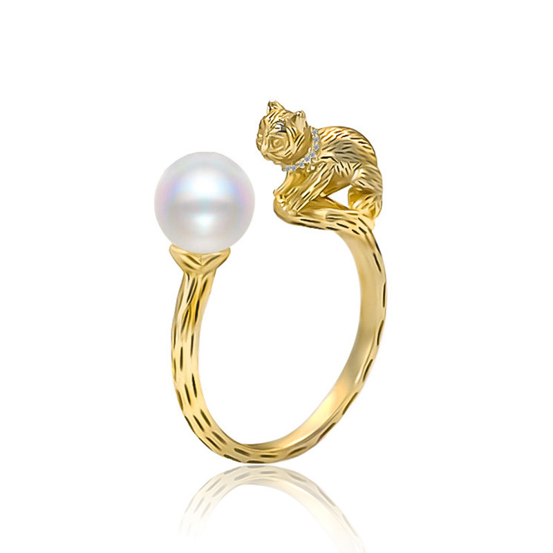 Women's Ring S925 Silver Pearl Cat Ring-Birthstone Jewelry