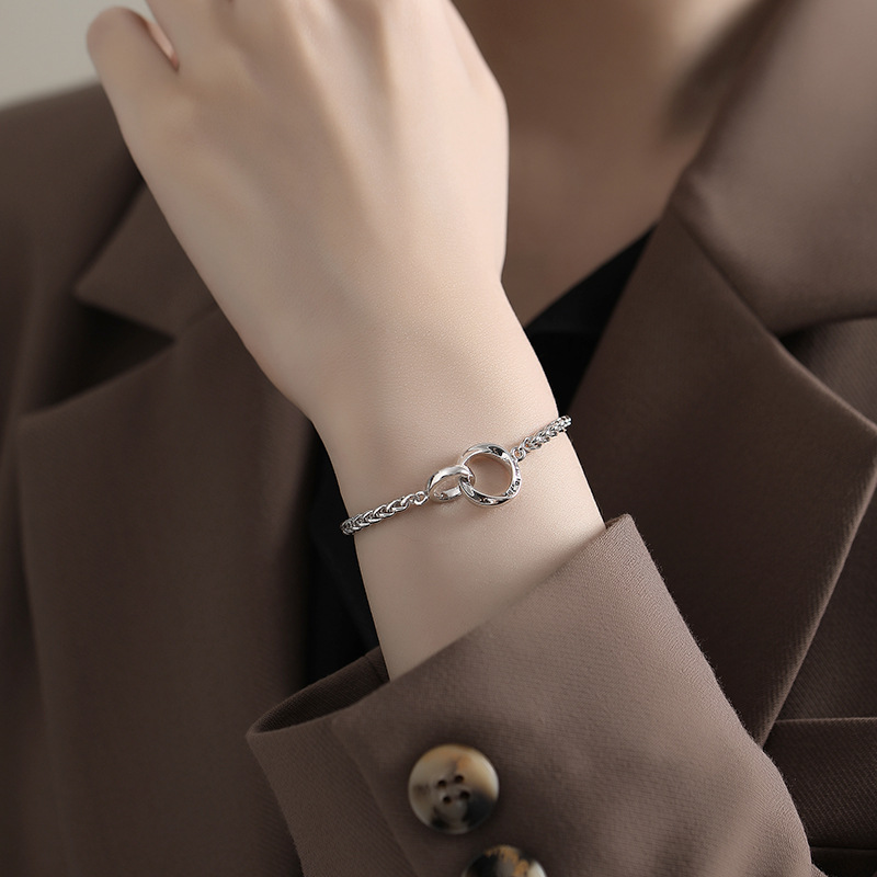 Men Women Silver Bracelet 925 Sterling Silver Möbius Ring Couple's Bracelet-Birthstone Jewelry