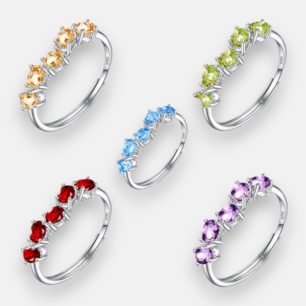 Minimalist Silver Ring – Adjustable S925 Sterling Silver with Natural Crystal