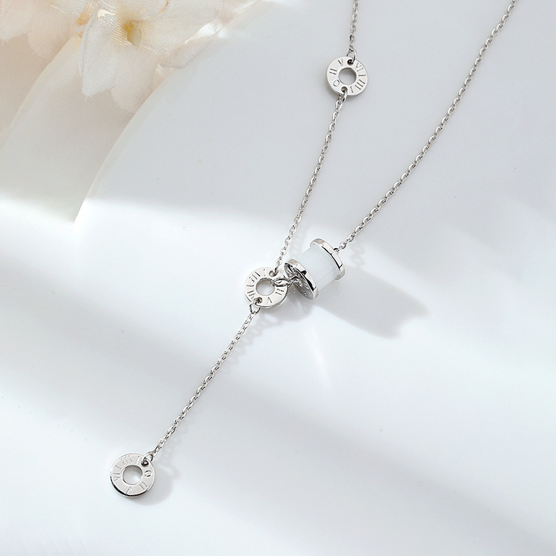 Sterling Silver Spliced Chalcedony Necklace, Women's Collarbone Chain-Birthstone Jewelry