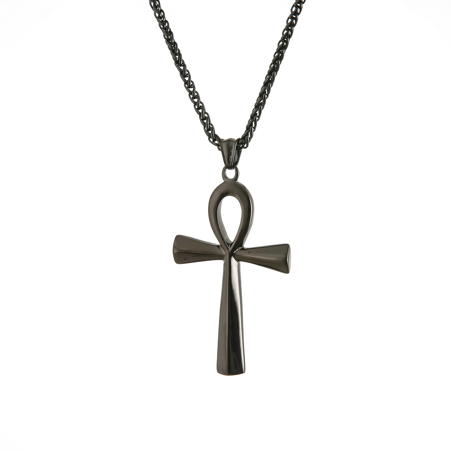 Men's Vintage Pendant Talisman of Life Necklace, Black Stainless Steel Necklace-Birthstone Jewelry