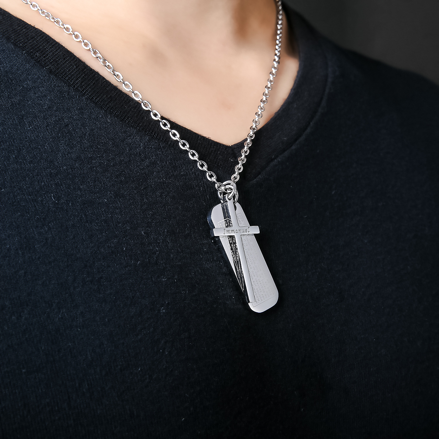 Men's Square Cross Tag Necklace – Titanium Steel Nameplate Pendant | Birthstone Jewelry
