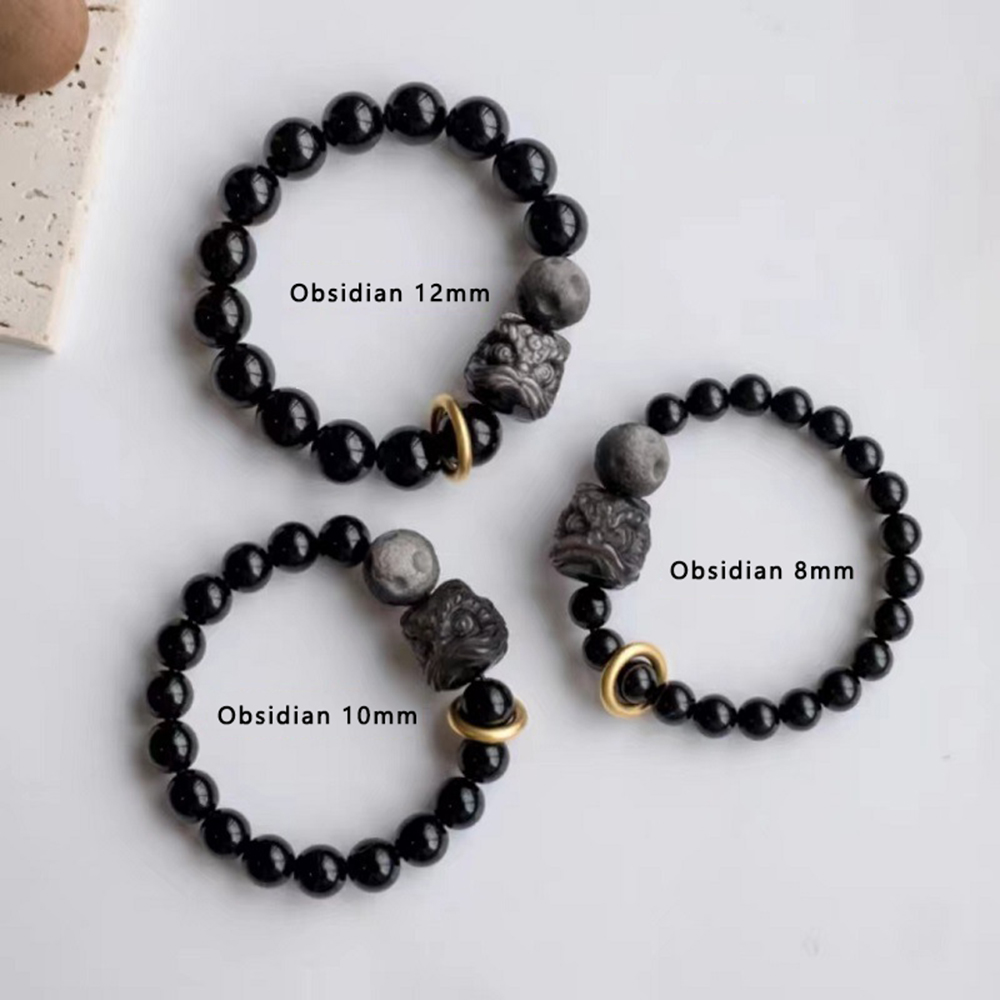 Men Obsidian Waking Lion Bracelet, Valentine's Day Gift Bracelet-Birthstone Jewelry