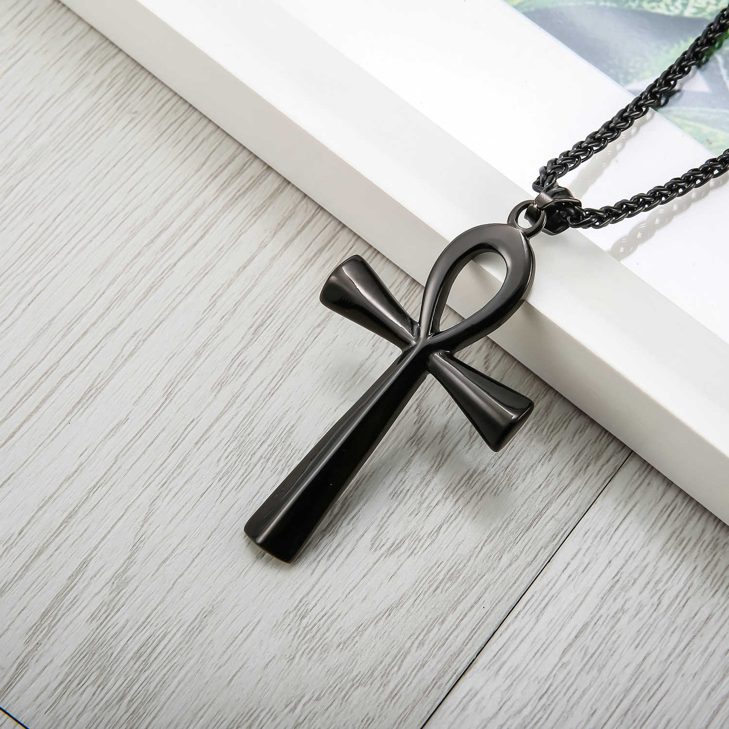 Men's Vintage Pendant Talisman of Life Necklace, Black Stainless Steel Necklace-Birthstone Jewelry