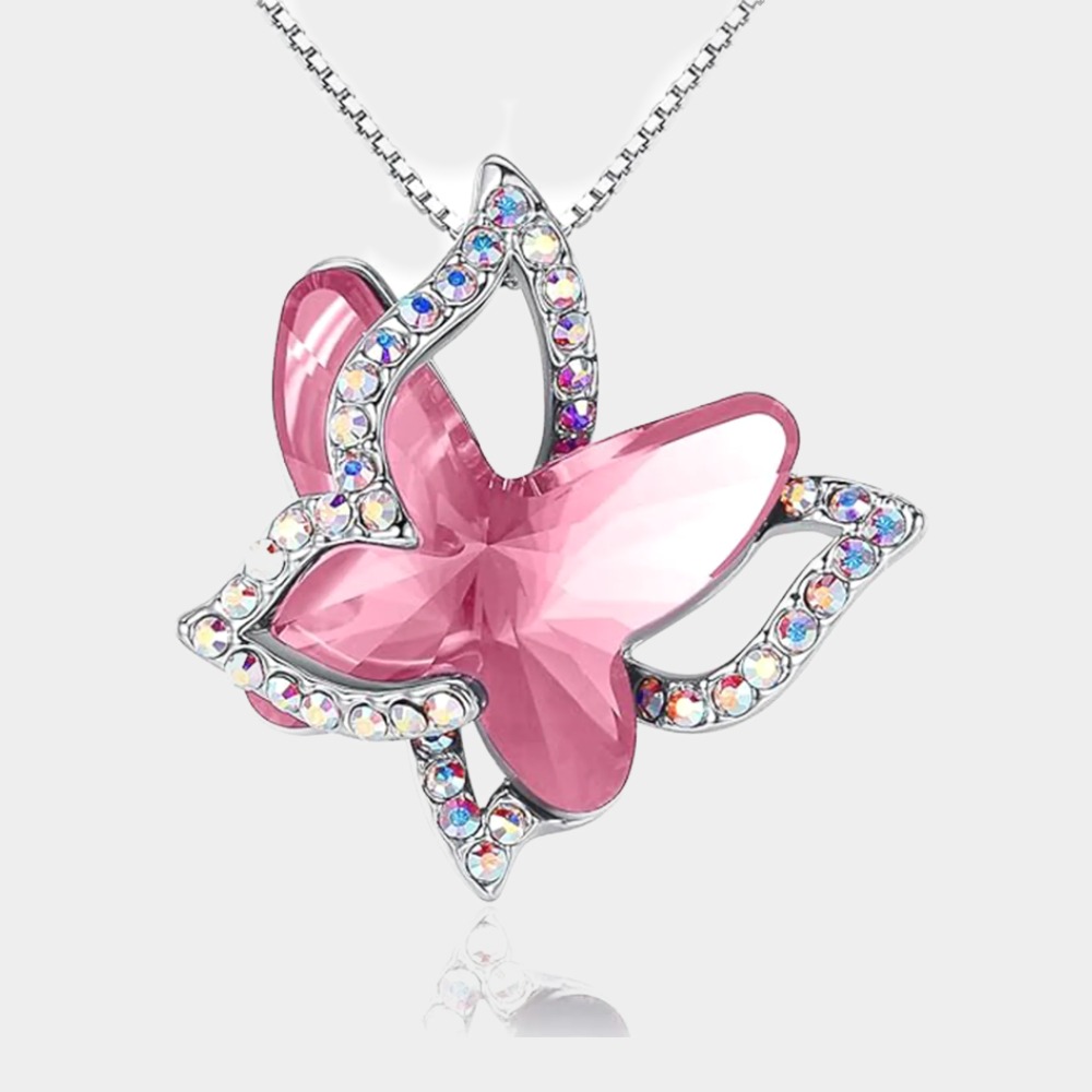 October Birthstone Butterfly Birthstone Crystal Necklace-aquarius birthstone-Birthstone Jewelry