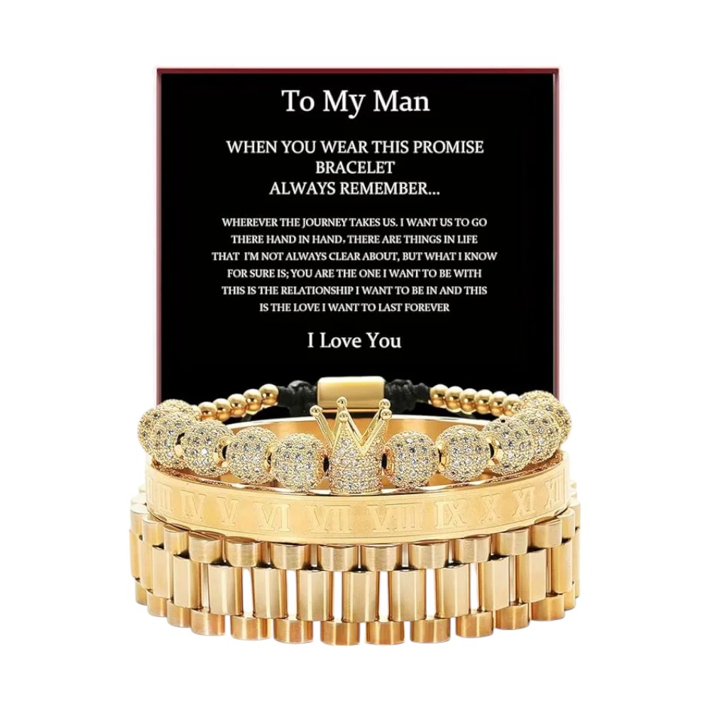BlingKu Men's Crown of Glamour Gold Bracelet