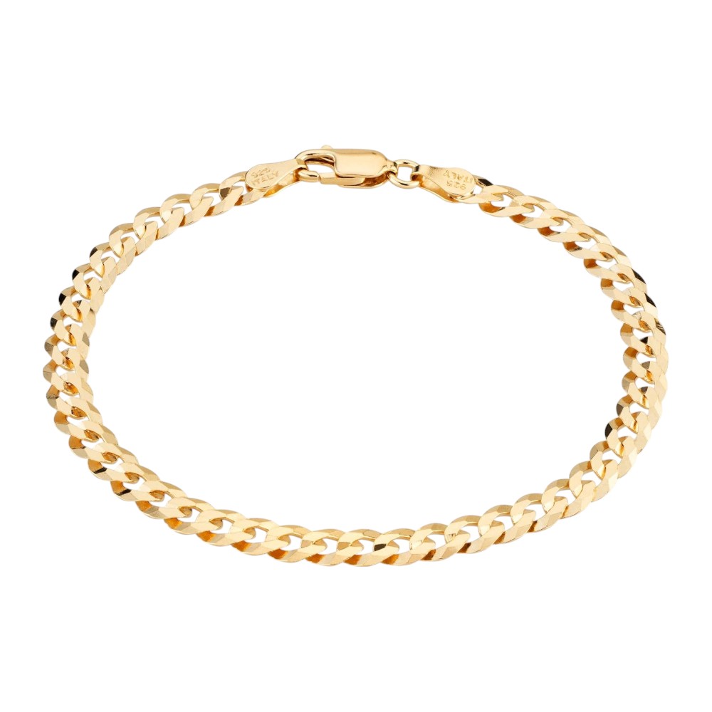 18K Gold Cuban Chain Bracelet – Diamond-Cut 925 Silver Italian Made