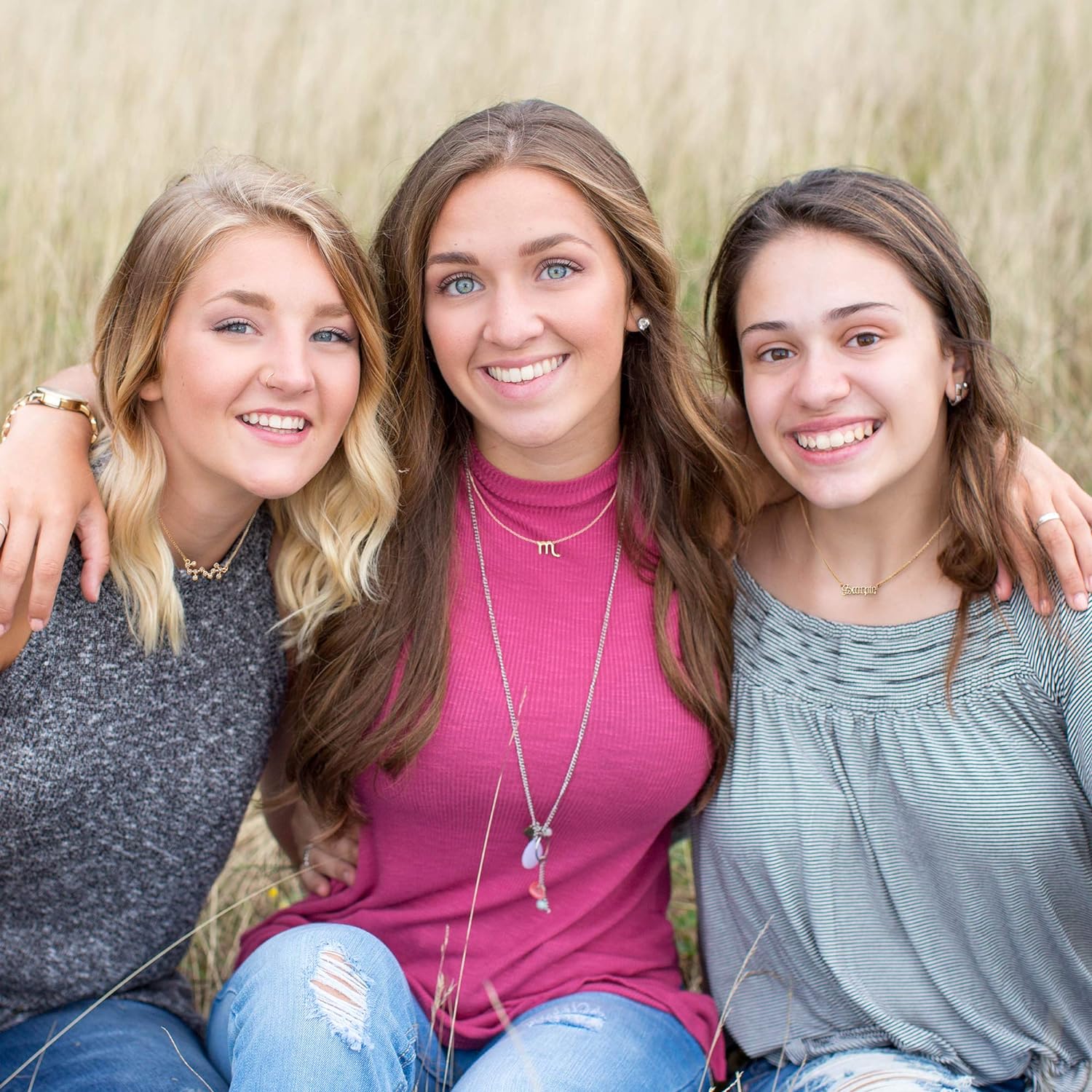 14K gold plated 12 stars letter pendant necklace-Birthstone Jewelry