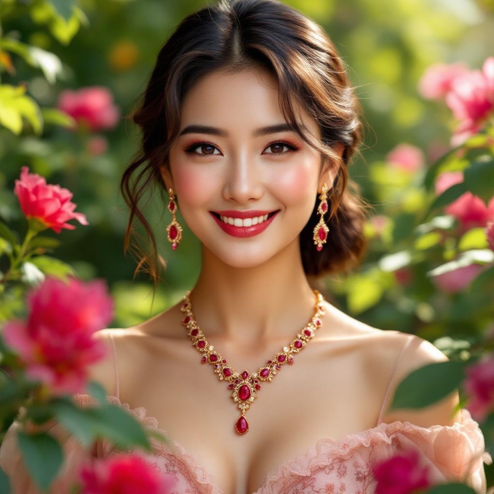 Elegant July birthstone necklace with sparkling ruby pendant in 14K gold setting