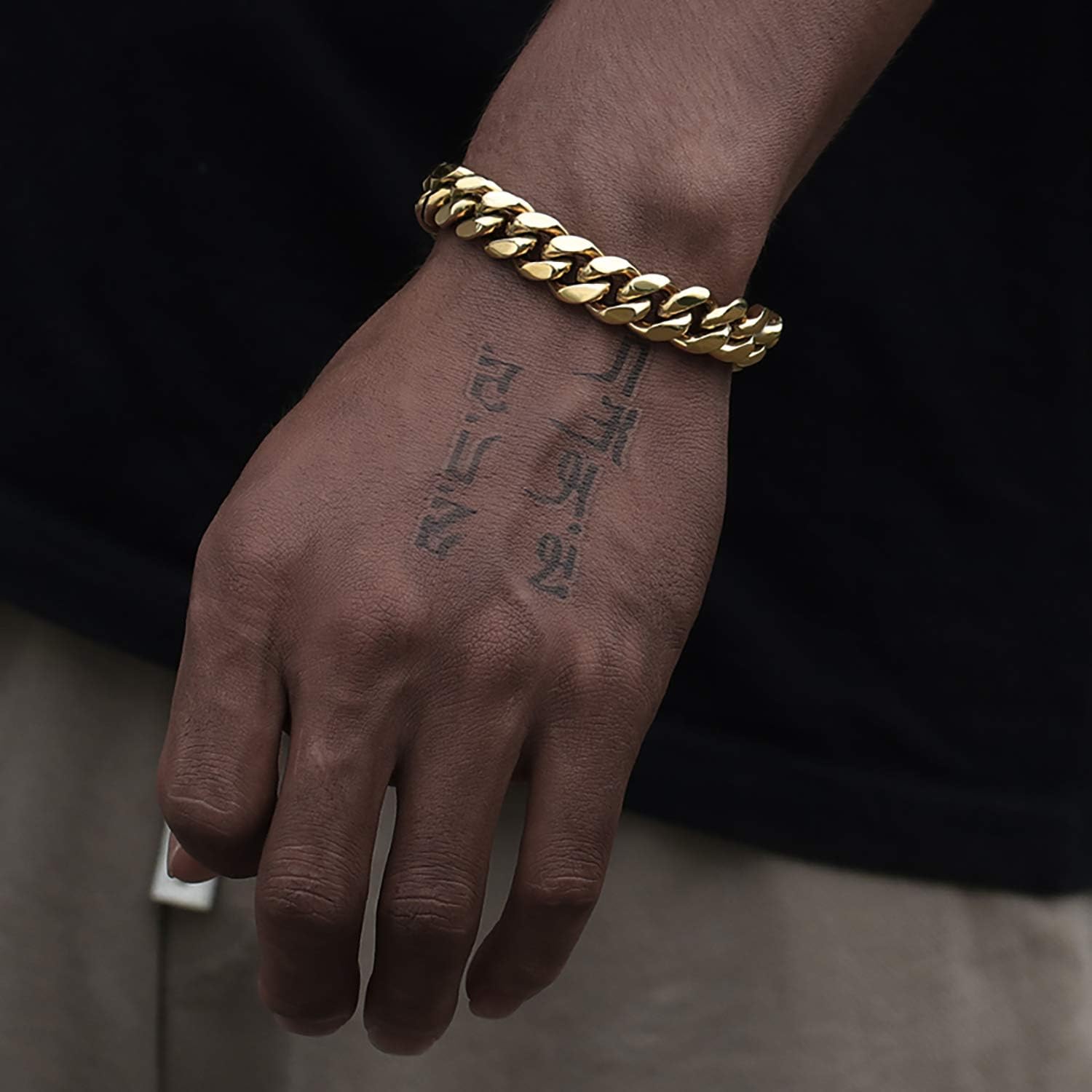  14K Gold Plated Stainless Steel Hip Hop Jewelry Men's Bracelet-Birthstone Jewelry