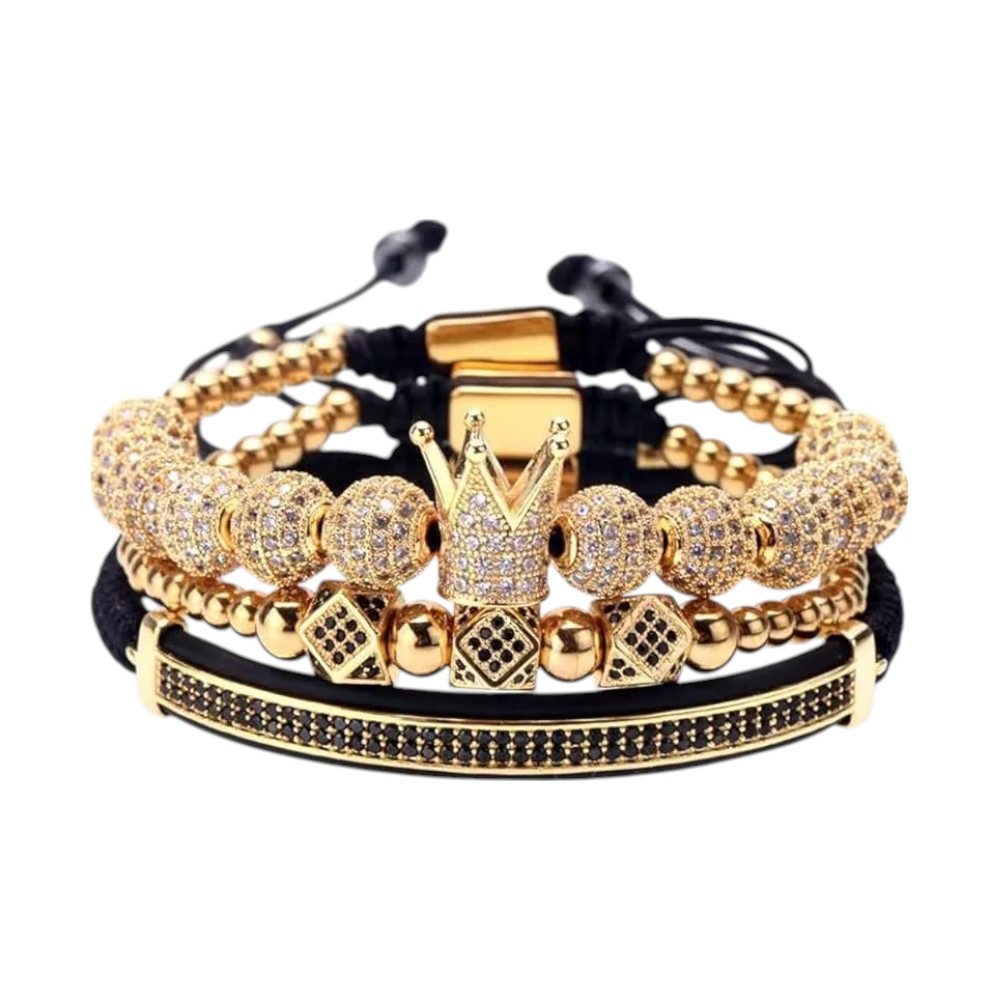 BlingKu Men's Crown of Glamour Gold Bracelet