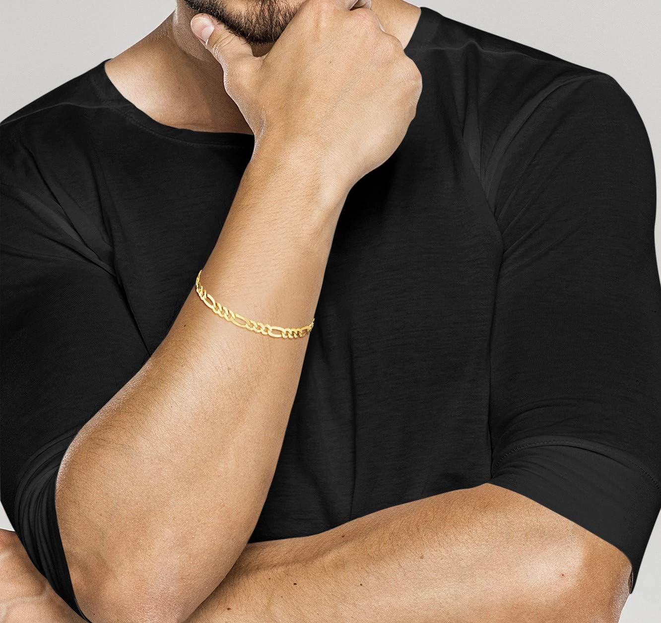 18K Gold Figaro Chain Bracelet – Diamond-Cut 925 Silver Italian