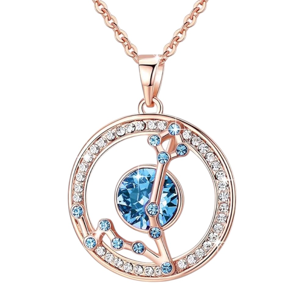 Gold or Rose Gold Plated Zodiac Crystal Pendant Necklace
