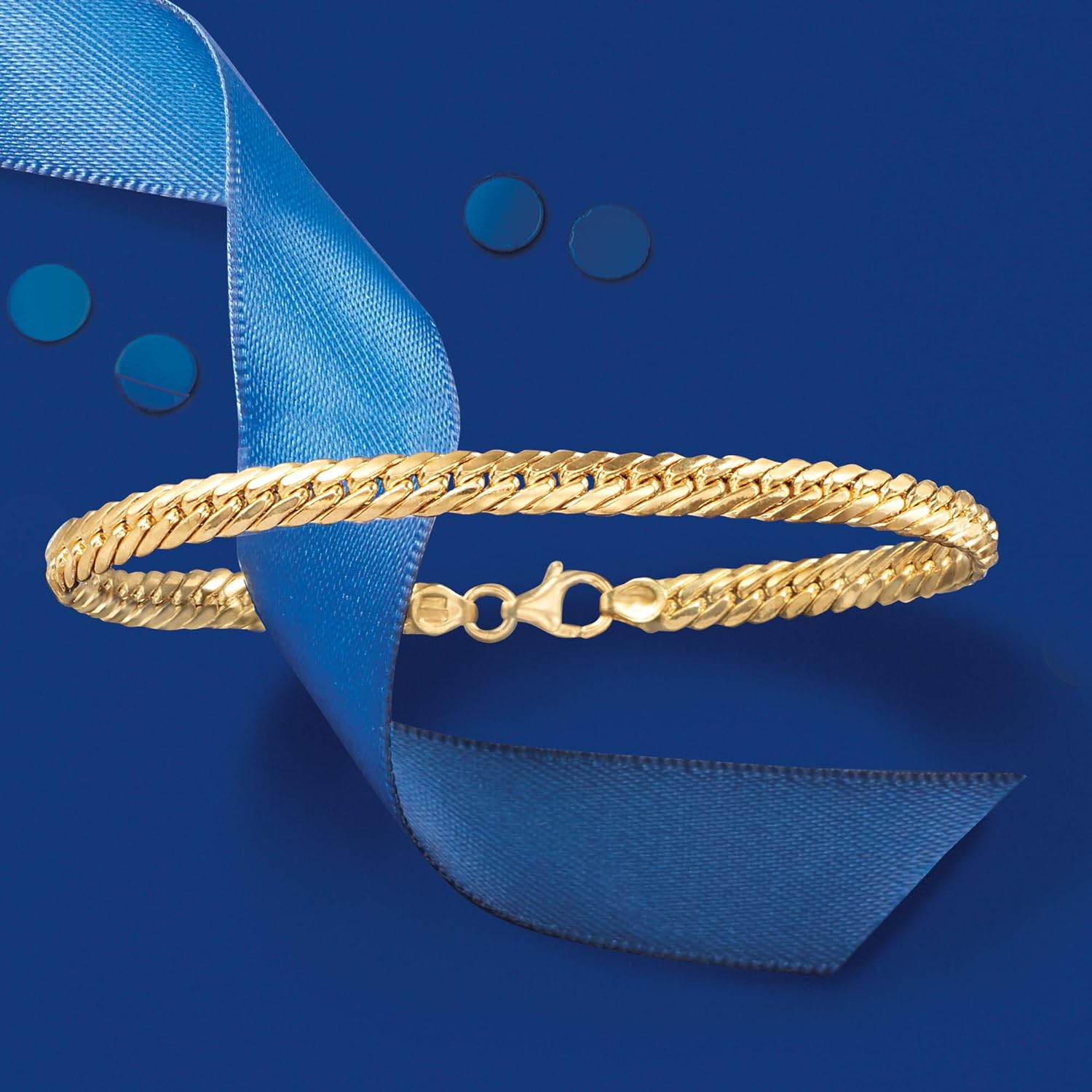 BlingKu Mens 18kt Yellow Gold Cuban-Link Bracelet-Birthstone Jewelry