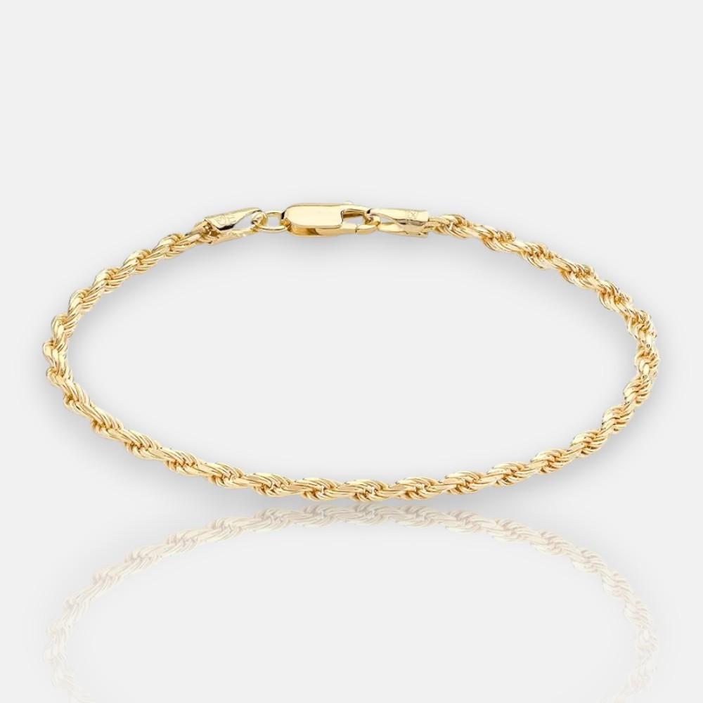 18K Gold Braided Rope Chain Bracelet – Diamond-Cut 925 Silver Italian