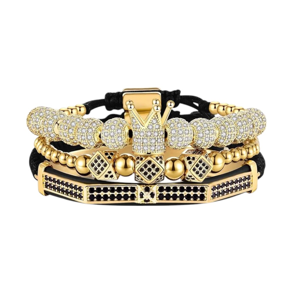 BlingKu Men's Crown of Glamour Gold Bracelet