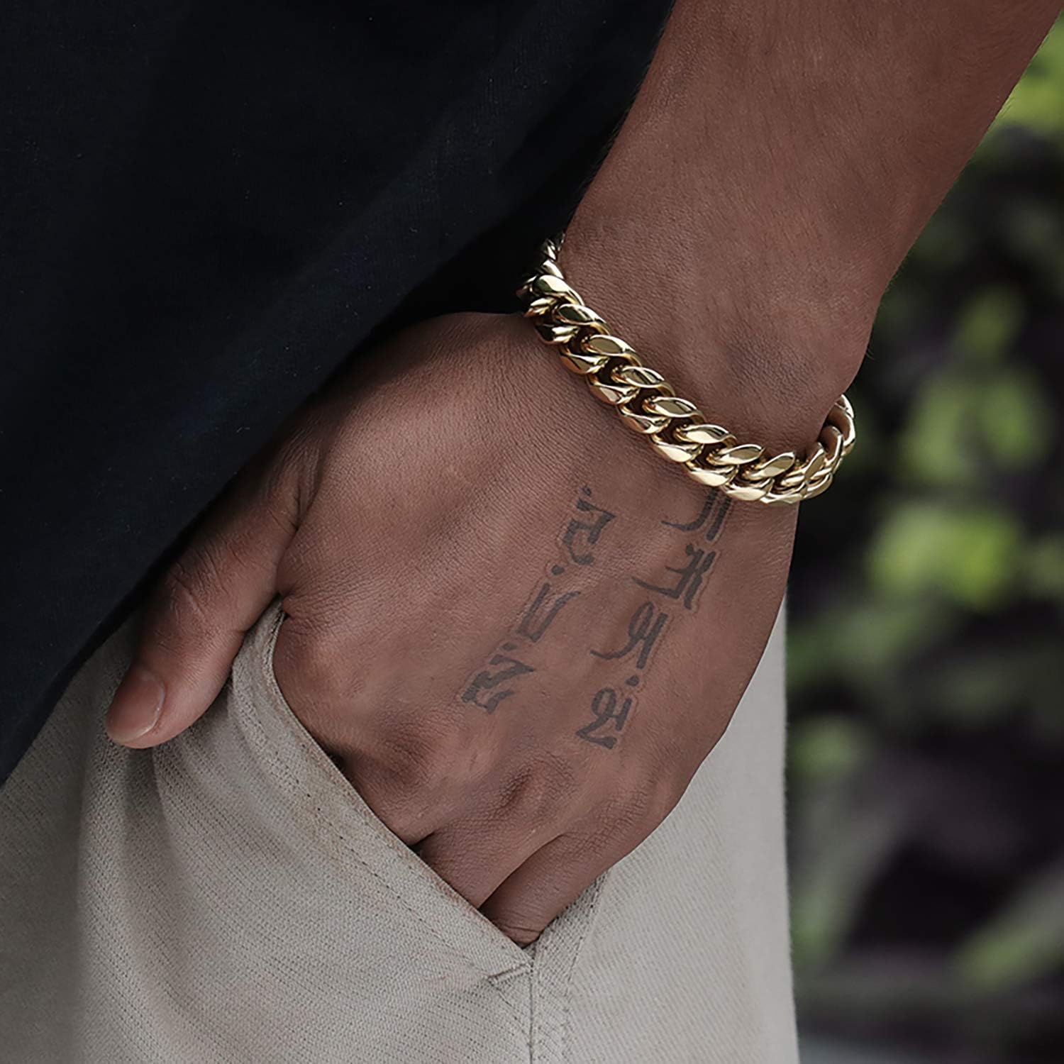  14K Gold Plated Stainless Steel Hip Hop Jewelry Men's Bracelet-Birthstone Jewelry