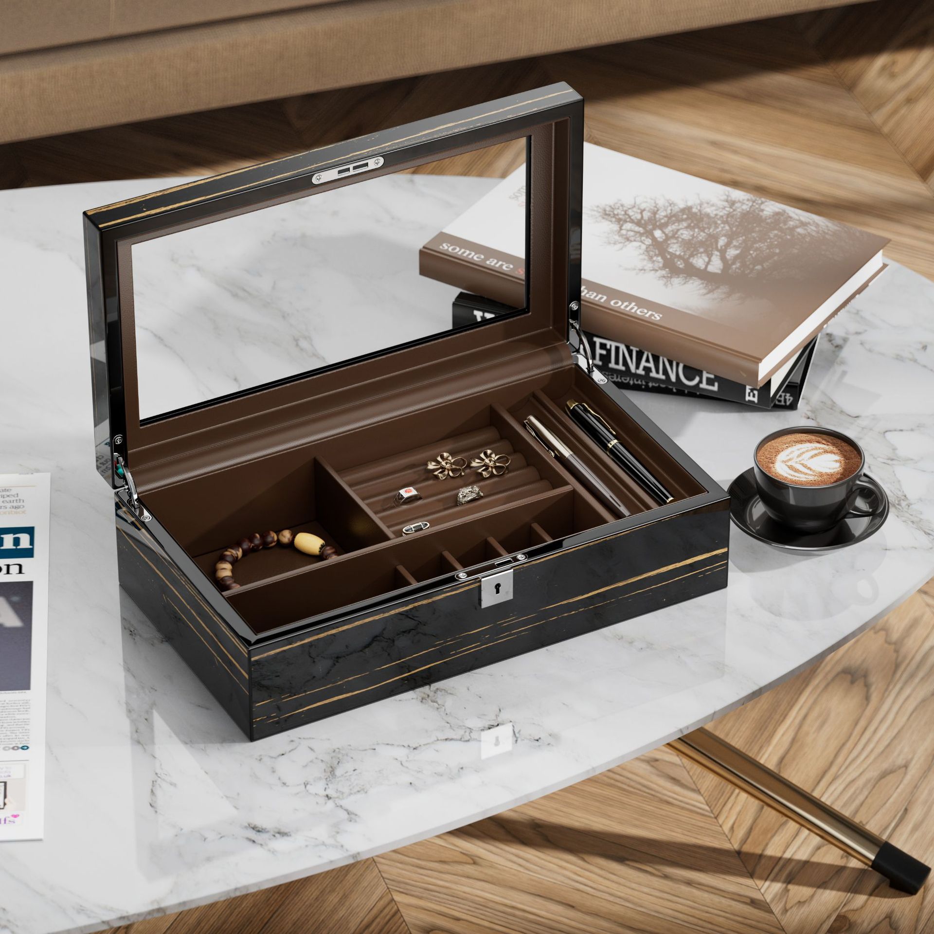 Men's high-grade ebony color lacquer jewelry box -Birthstone Jewelry
