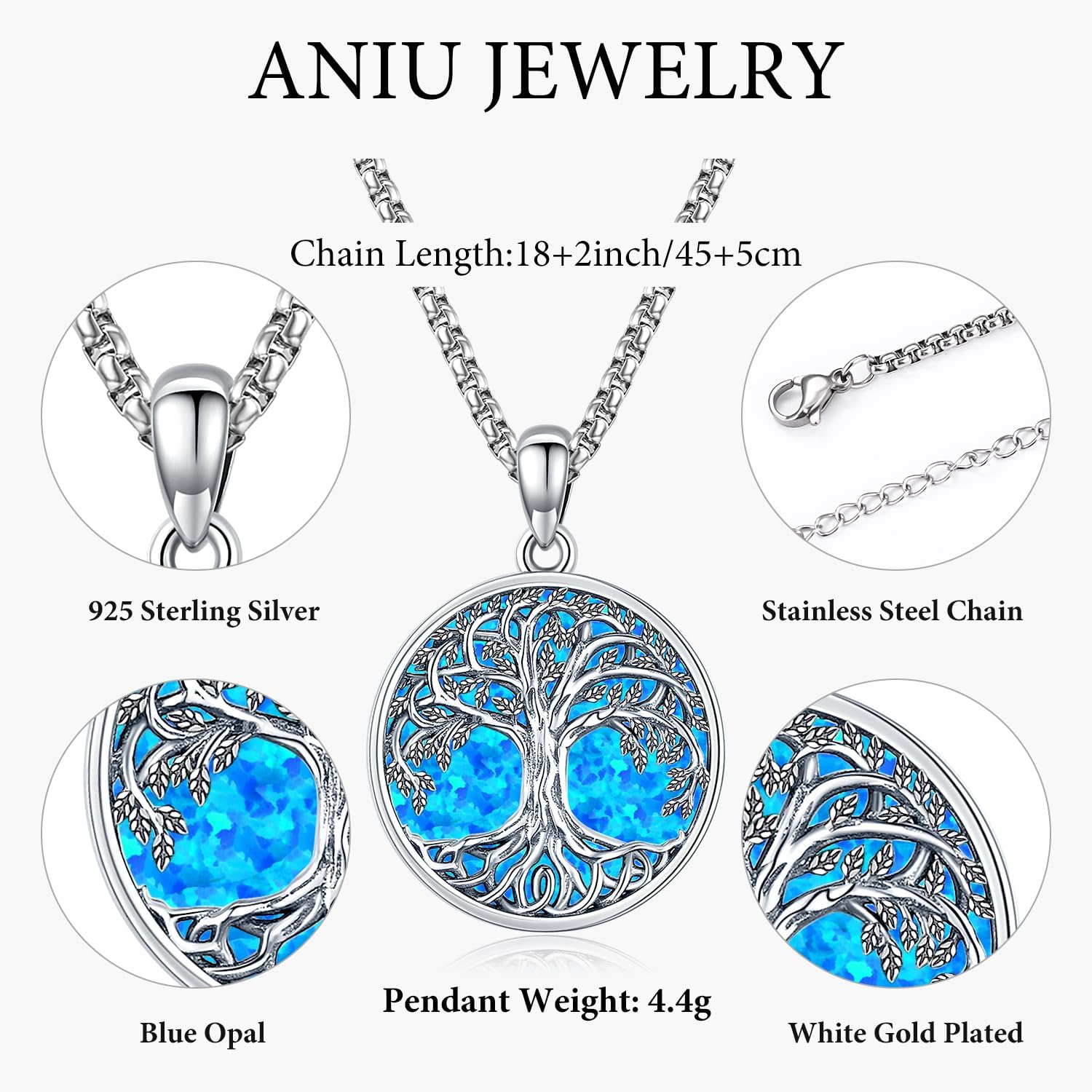 S925 Sterling Silver Tree of Life Gemstone Pendant Necklace-Birthstone Jewelry
