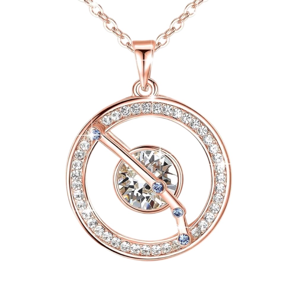 Gold or Rose Gold Plated Zodiac Crystal Pendant Necklace