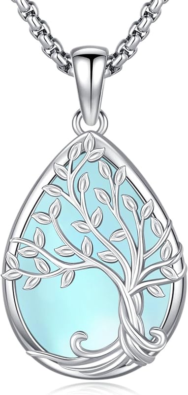 S925 Sterling Silver Tree of Life Gemstone Pendant Necklace-Birthstone Jewelry