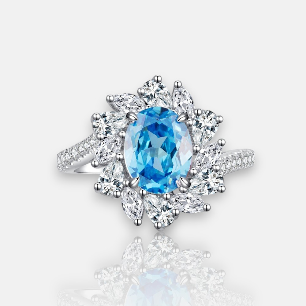 3CT Aquamarine Wobble-Band Gemstone Ring in S925 Sterling Silver – March Birthstone Design