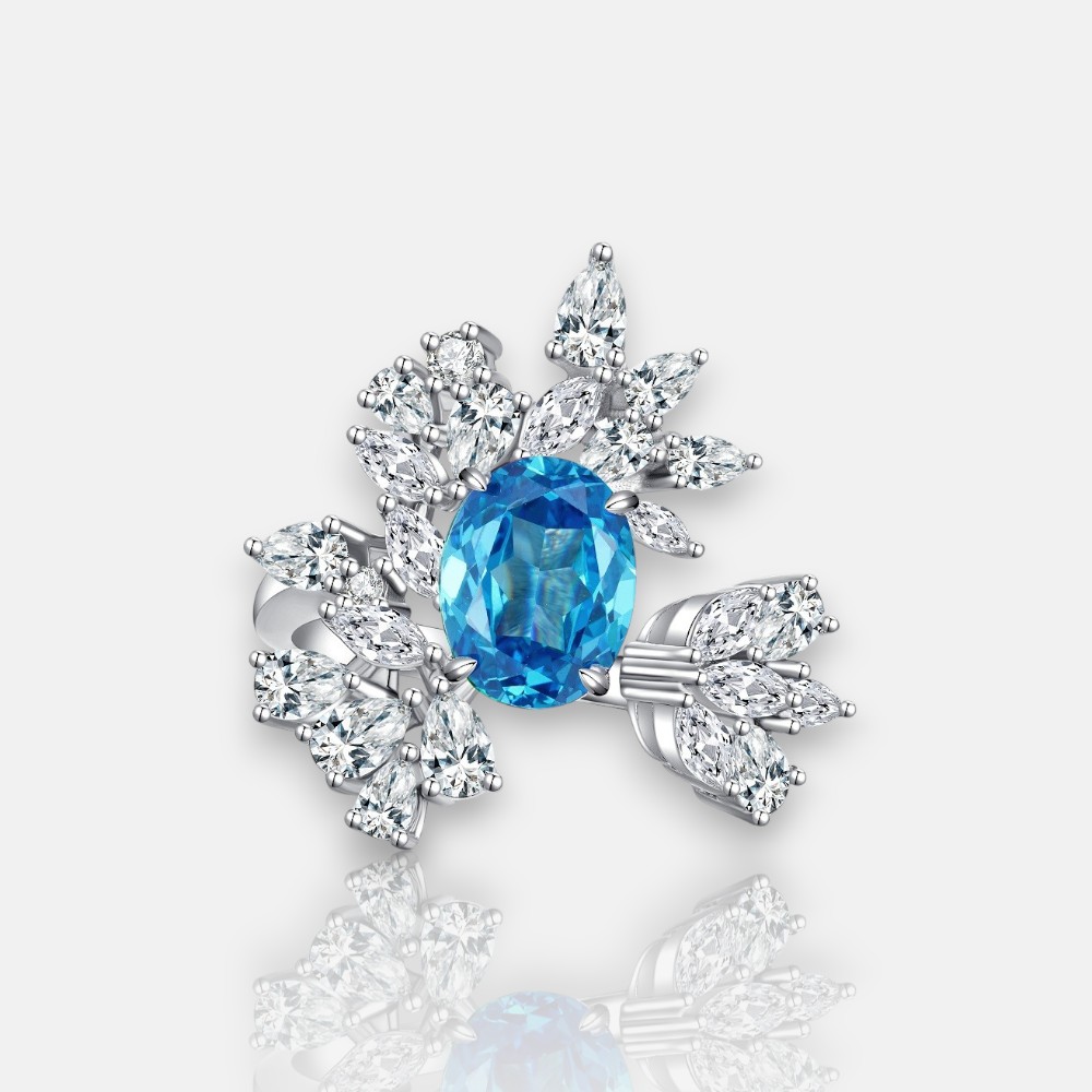Adjustable Floral Aquamarine & Sapphire Open Ring in S925 Sterling Silver – March Birthstone Jewelry