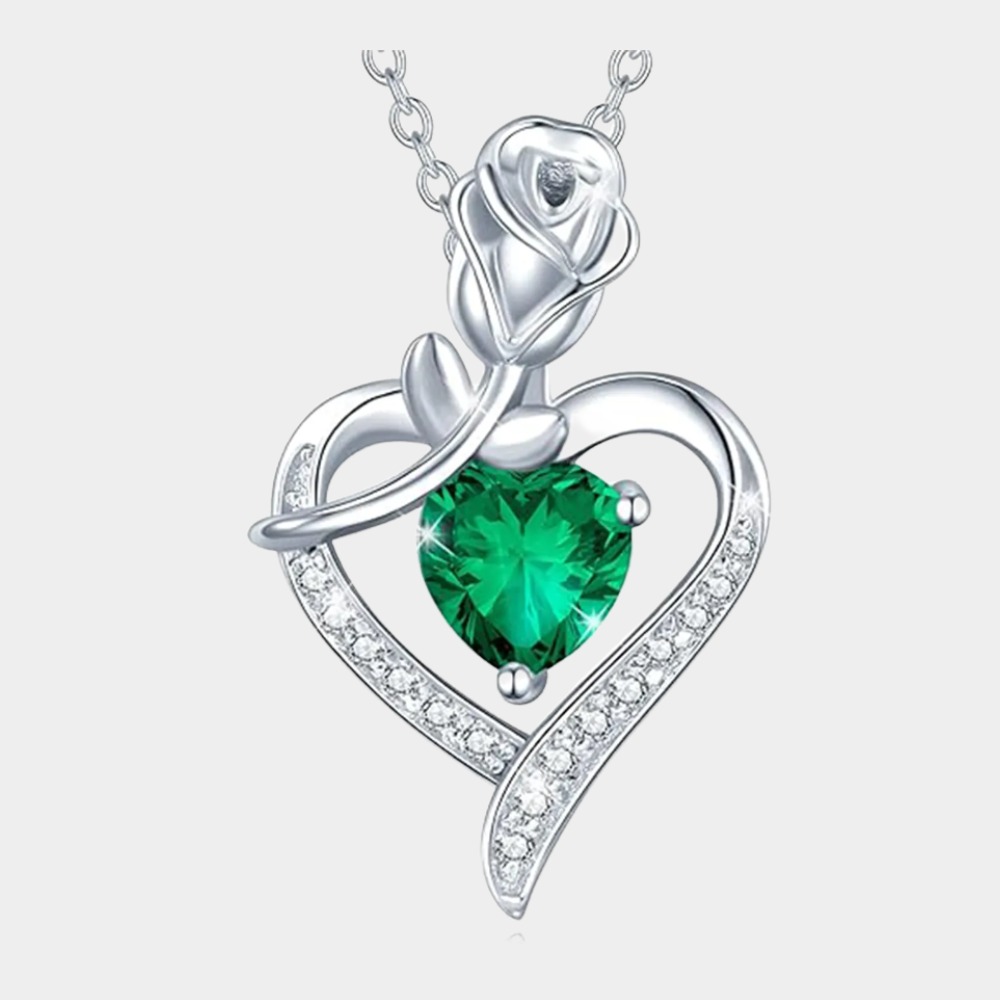 May Birthstone Gemstone Rose Flower Heart Pendant Necklace-Gemini Birthstone-Birthstone Jewelry