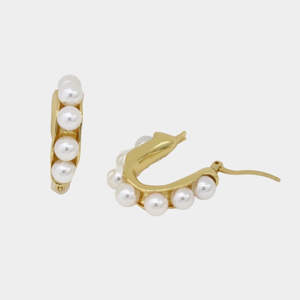 U-Shaped Earrings, Gold and Pearl Earrings-Permanent Jewelry
