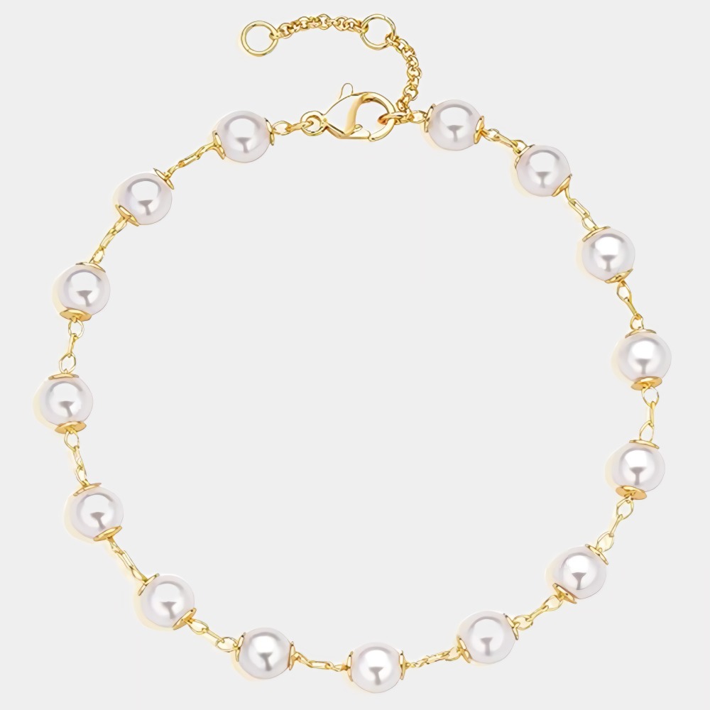 Chain Bracelet Gold Link 14K Gold Plated Dainty Pearl Bracelet Simple 