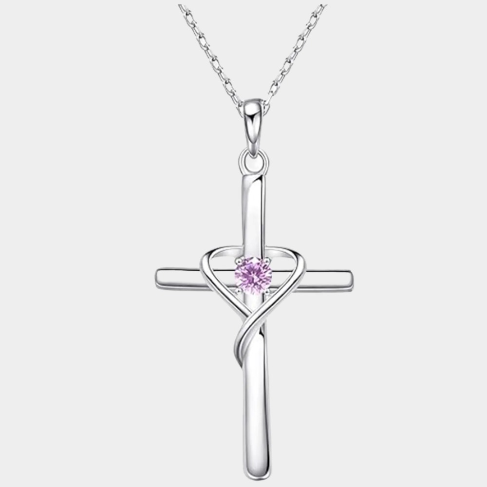 October Birthstone 925 Sterling Silver Cross Birthstone Necklaces-Birthstone Jewelry
