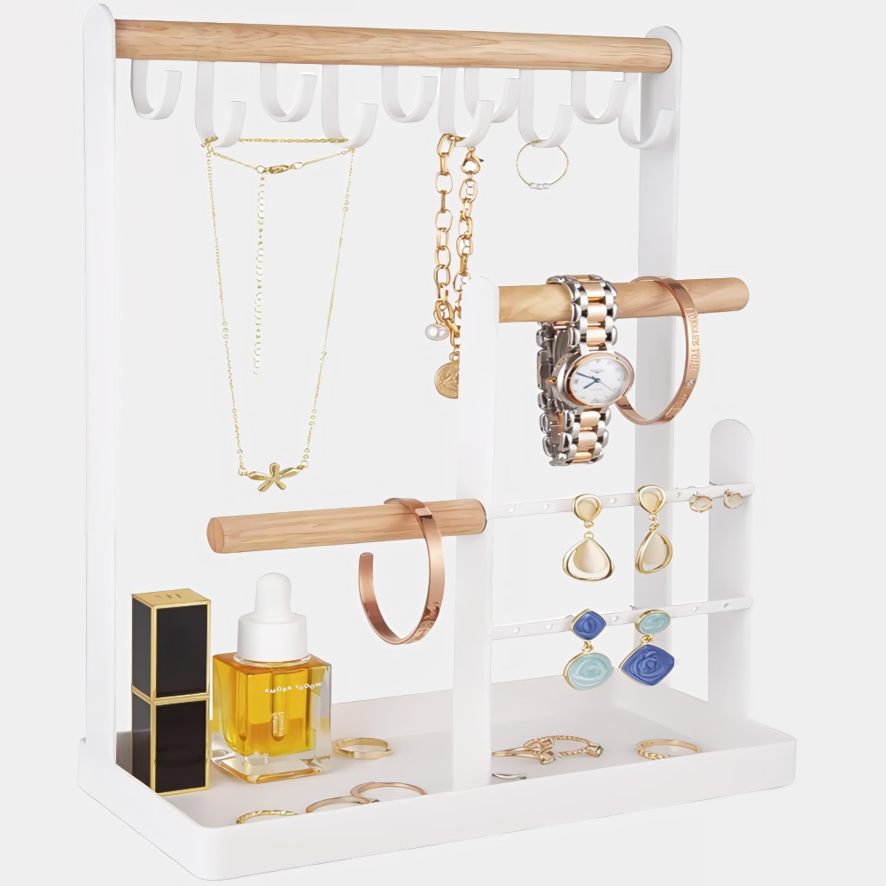 4-Tier Aesthetic Jewelry Stand – Necklace & Bracelet Organizer with 10 Hooks