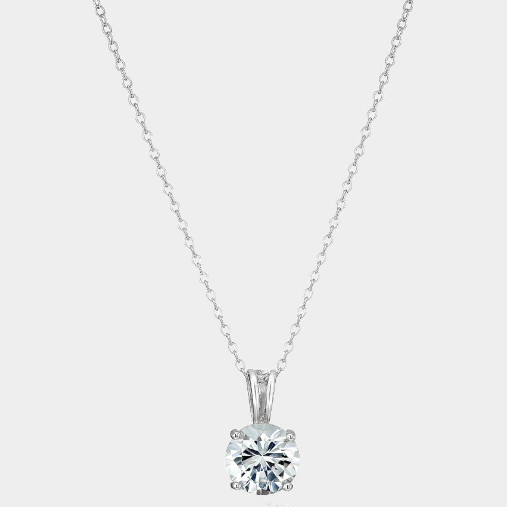 Round Crystal Birthstone Pendant Necklace in Sterling Silver -Birthstone Jewelry
