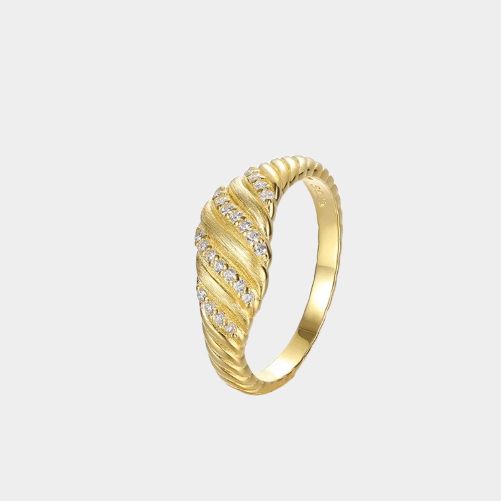 s925 sterling silver twisted zircon ring, women's croissant ring-Birthstone Jewelry