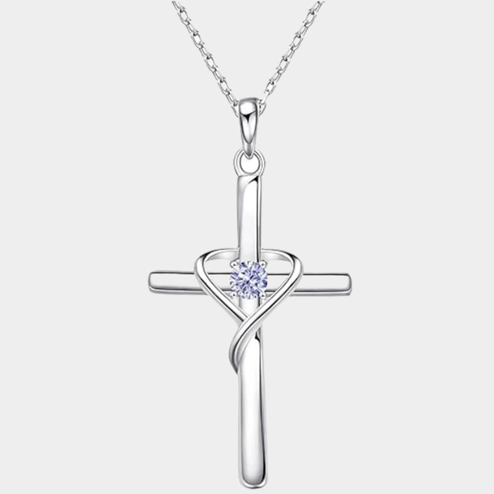 June Birthstone 925 Sterling Silver Cross Birthstone Necklaces-cancer birthstone-Birthstone Jewelry
