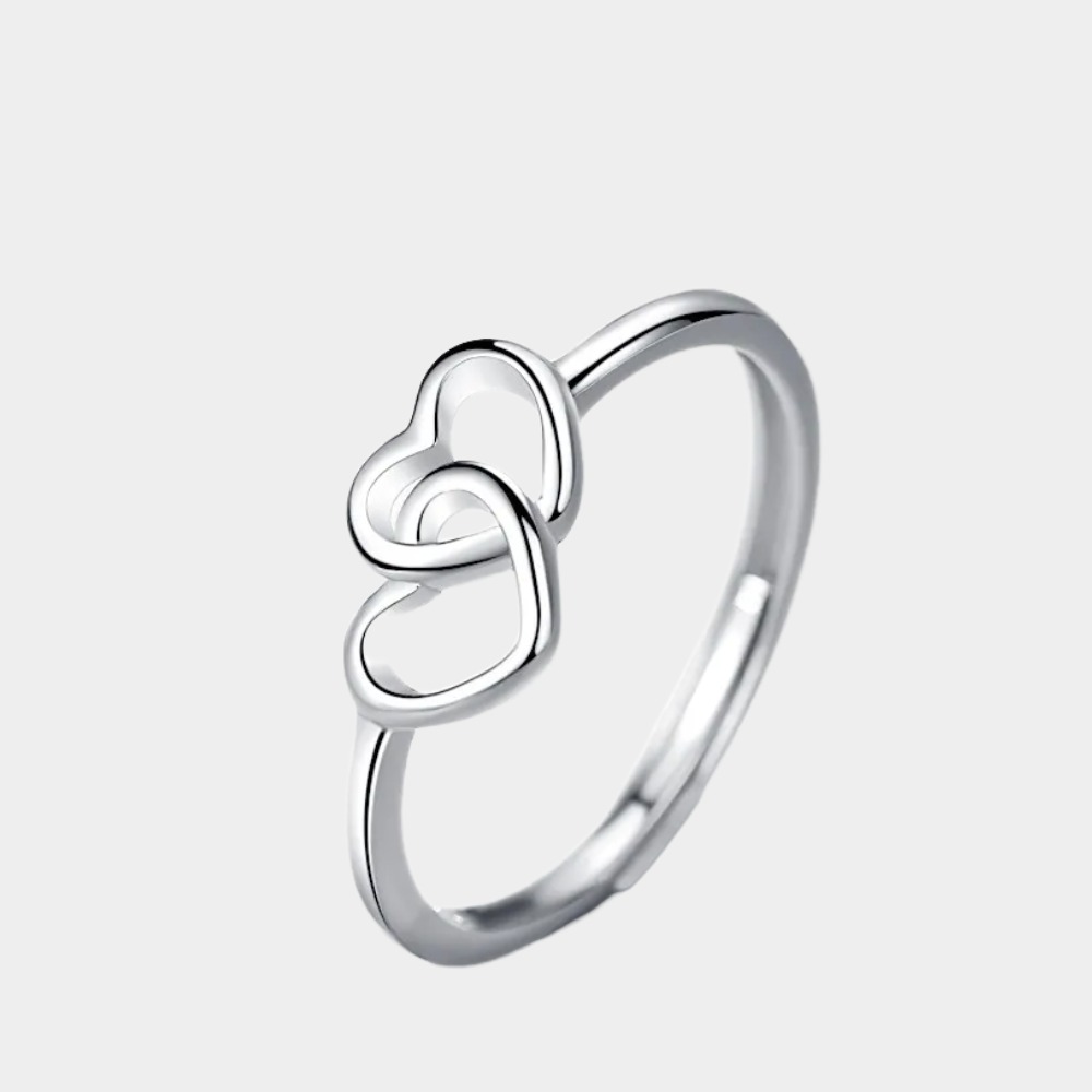 Women's double heart ring, S925 sterling silver heart-to-heart ring-Birthstone Jewelry
