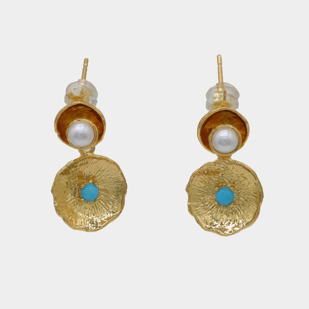 Retro Simple Gold Flower Earrings, Turquoise Jewelry Earrings