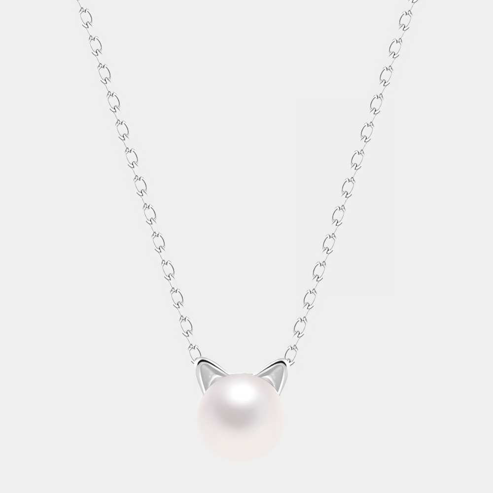 Silver AAA+ Freshwater Cultured Pearl Cat Pearl Pendant-Birthstone Jewelry