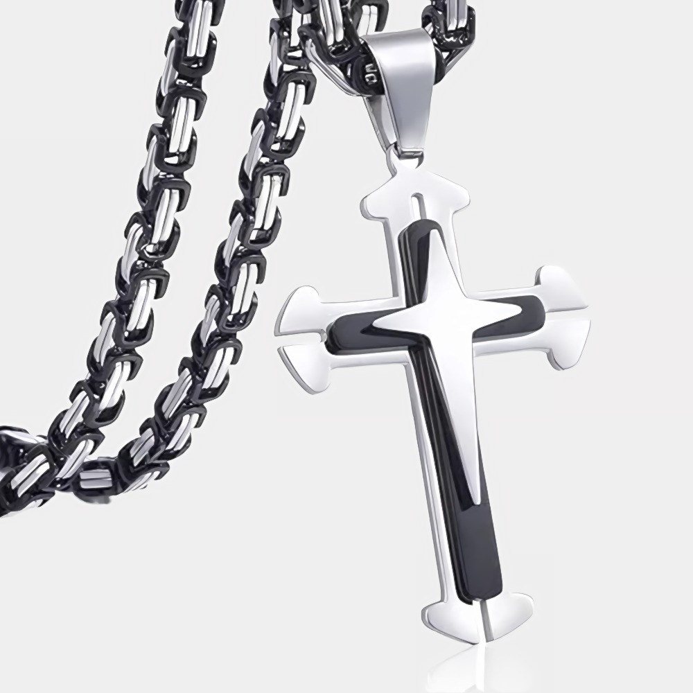 Cross Pendant Necklace Mens Boys Stainless Steel Gold Silver Byzantine-Birthstone Jewelry