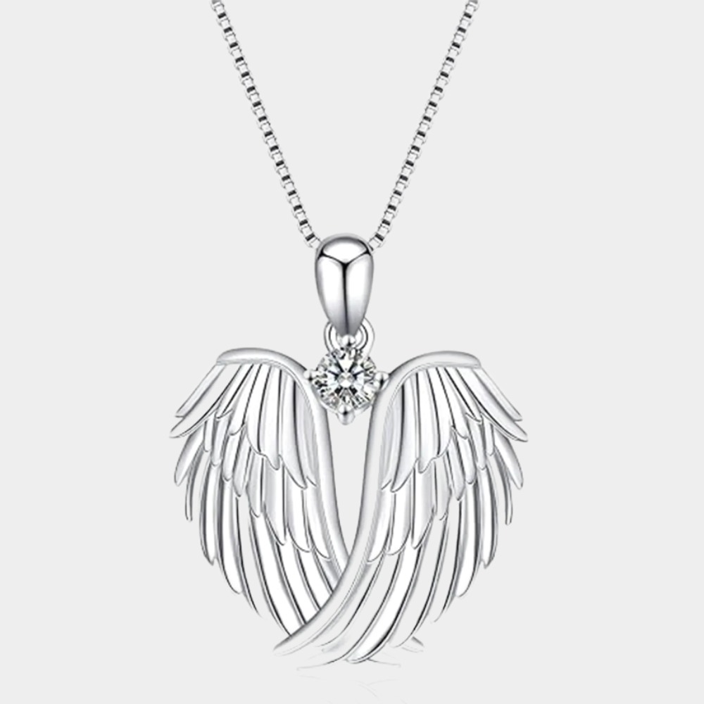 April Diamond Angel Wings Necklace – Sterling Silver Jewelry Gift