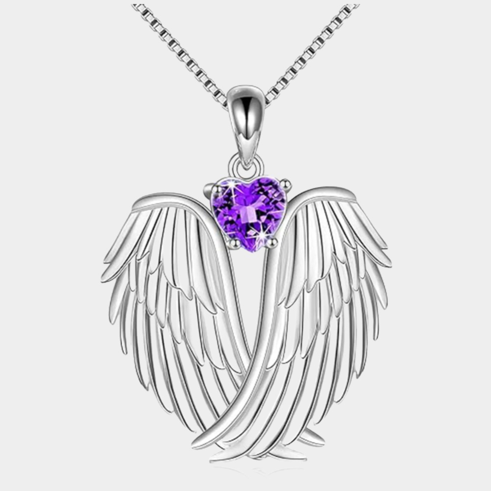 Feb Birthstone Angel Wings Necklace 925 Silver Xmas Gift Women