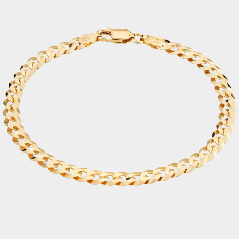18K Gold Cuban Chain Bracelet – Diamond-Cut 925 Silver Italian Made