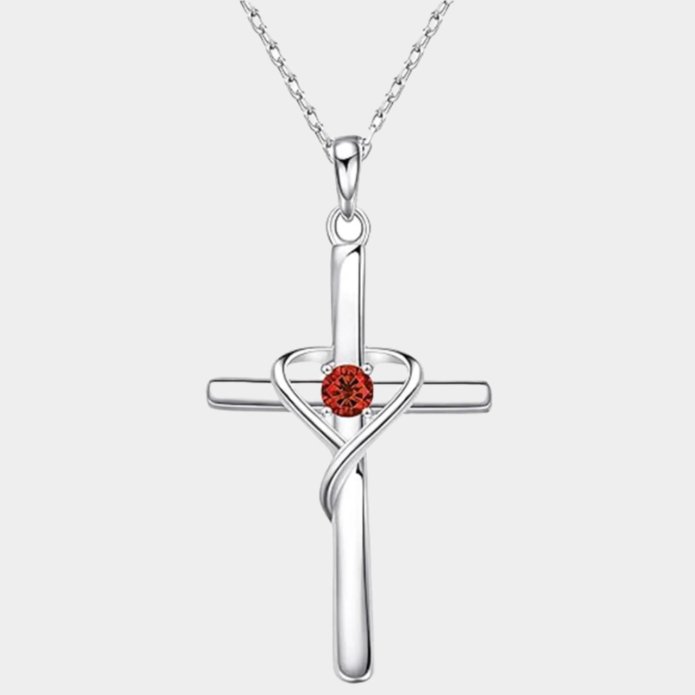 January Birthstone Cross Necklace for Women-Capricorn Birthstone