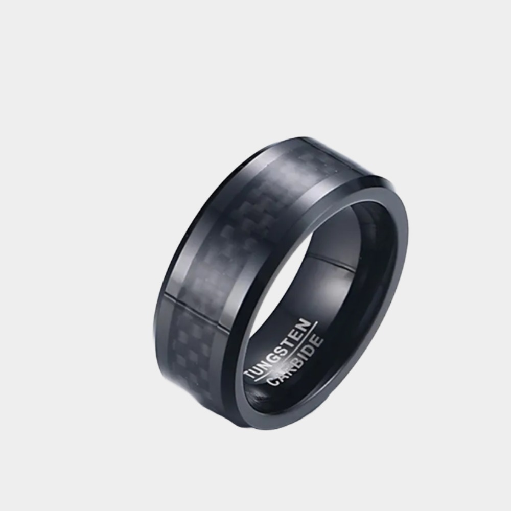 Men's Ring Carbon Fiber Tungsten Ring Black 8mm-Birthstone Jewelry