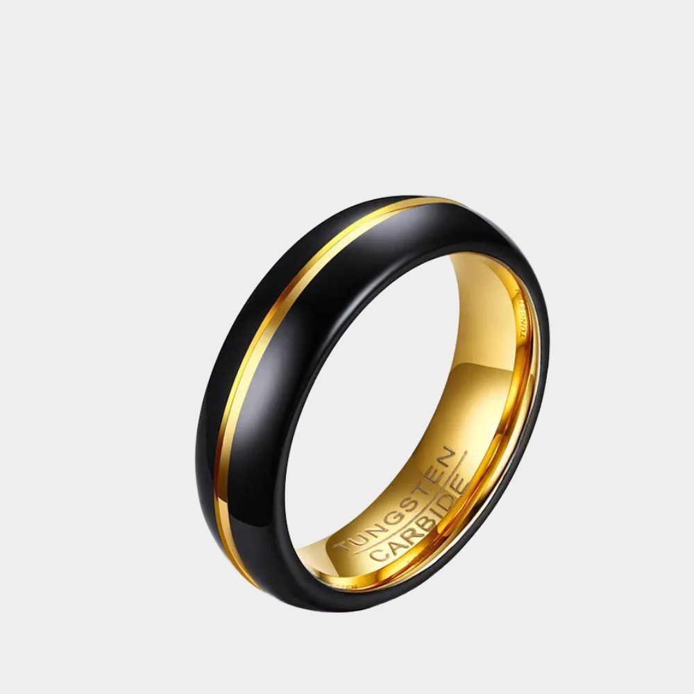 Men's Ring 6mm Tungsten Steel Black Gold Ring -Birthstone Jewelry