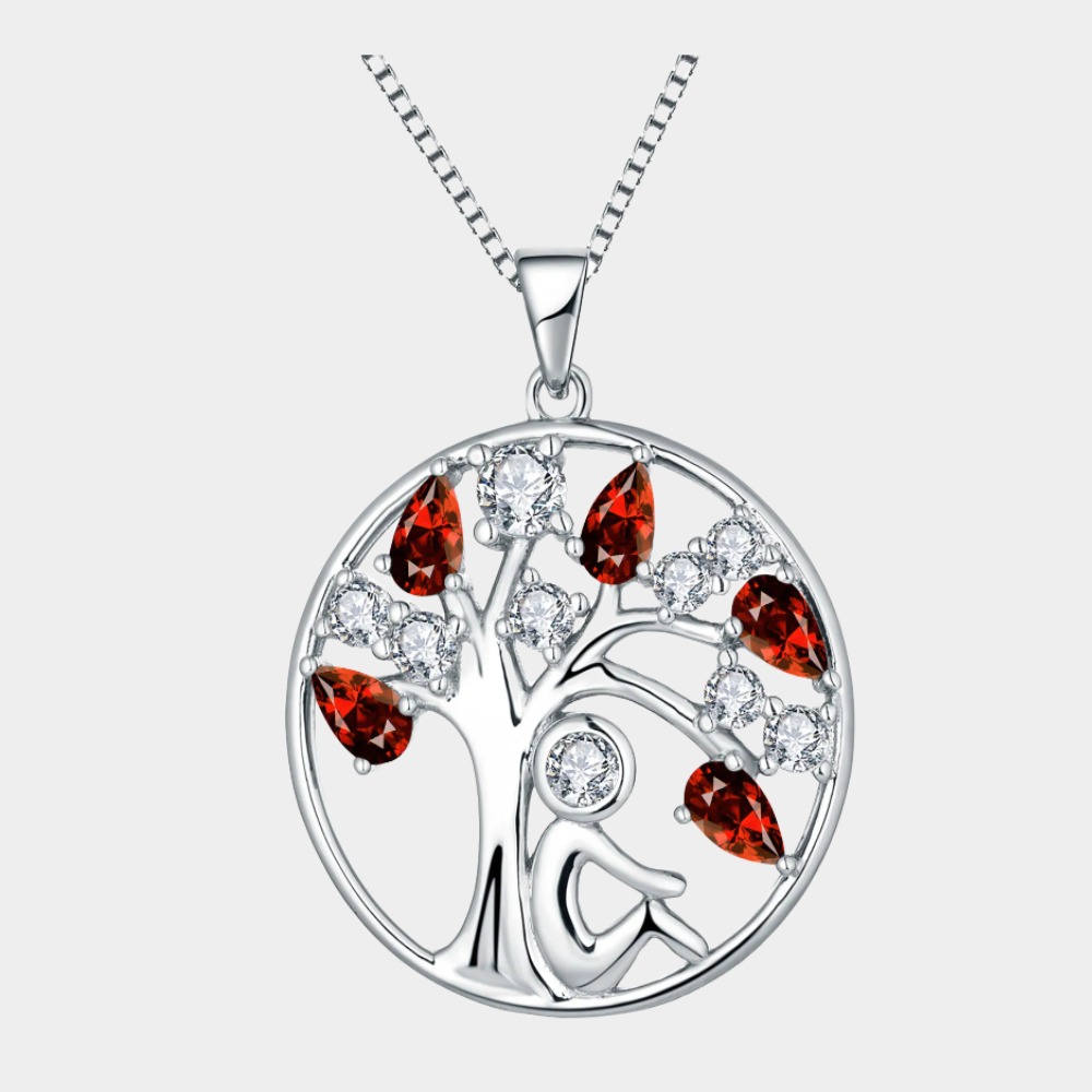 Tree of Life Necklace, Family Birthstone-Leo Birthstone