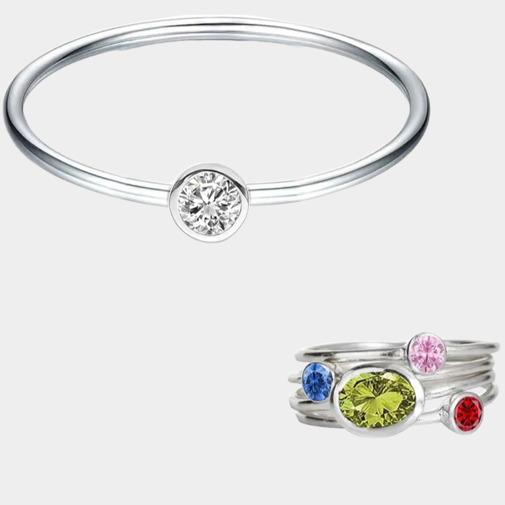 Sterling Silver Mother-Daughter Rings – Birthstone Stackable Gift Set