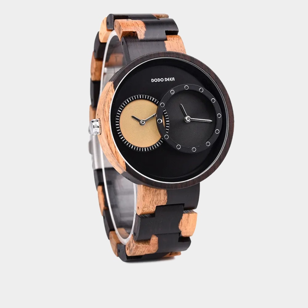 Men's watches wood watch double movement GMT dual time large dial-Birthstone Jewelry